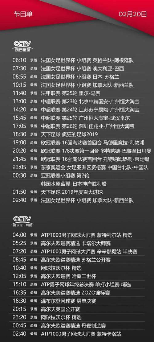 CCTV5今日节目预告